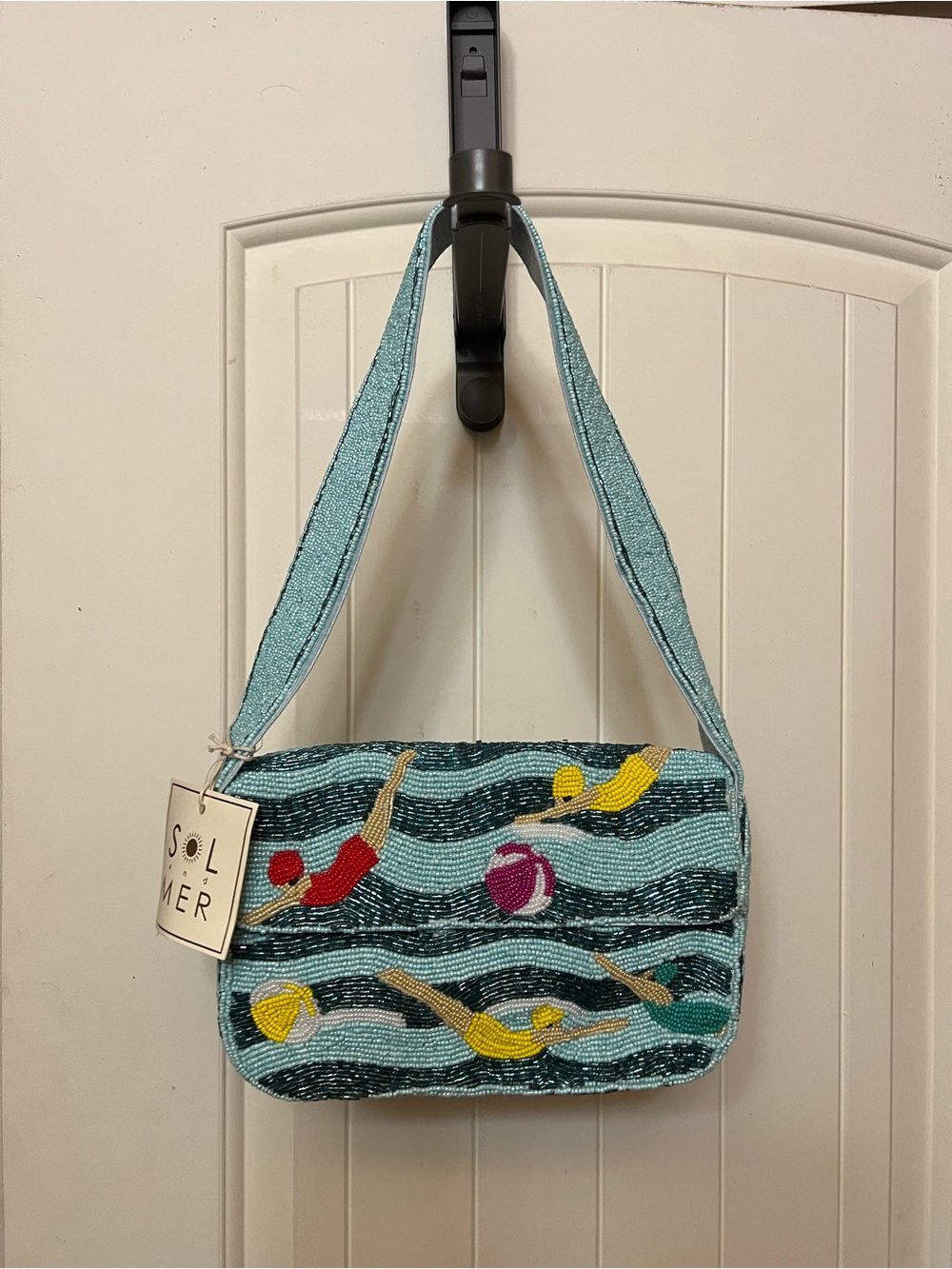 VIRAL TIK TOK Beaded Swimmer Crossbody Bag in Aqua